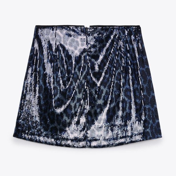 BLOGGER'S FAVE! Zara Sequin Mini Skirt Blue NWT - Picture 13 of 14
